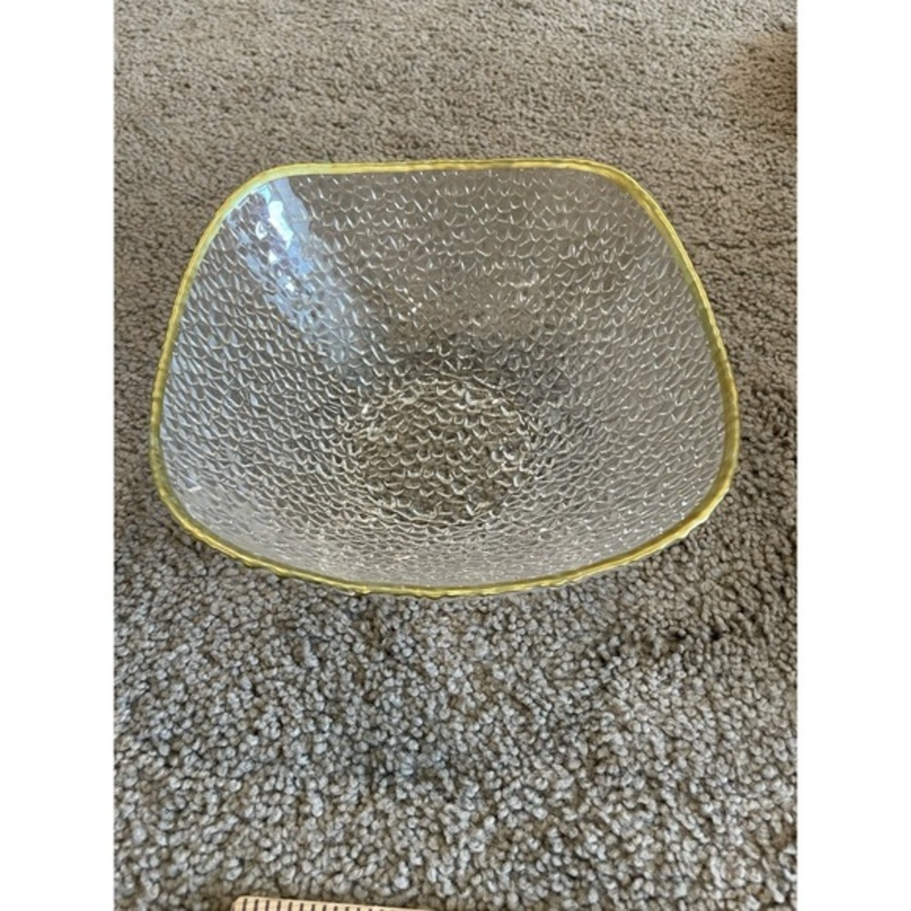 KNOBBY TEXTURED CLEAR‎ GLASS GOLD TRIM TRINKET BOWL